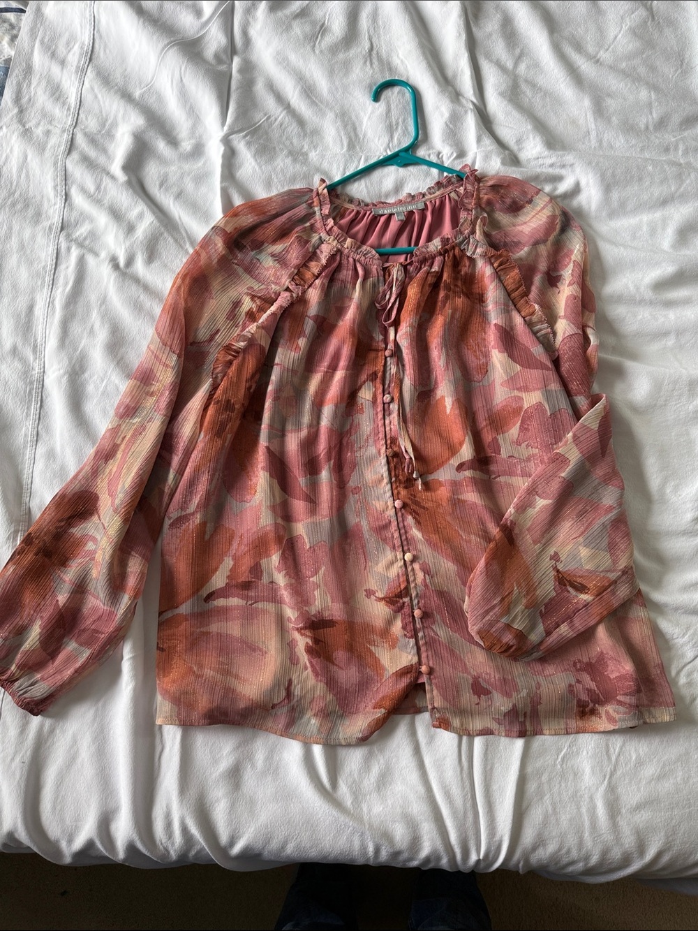 Daniel Rainn Rose Multi Sheer Floral Button-Front Blouse